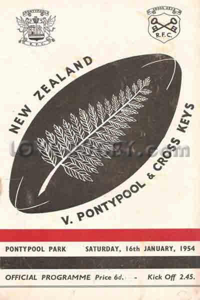 1954 Pontypool and Cross Keys v New Zealand  Rugby Programme